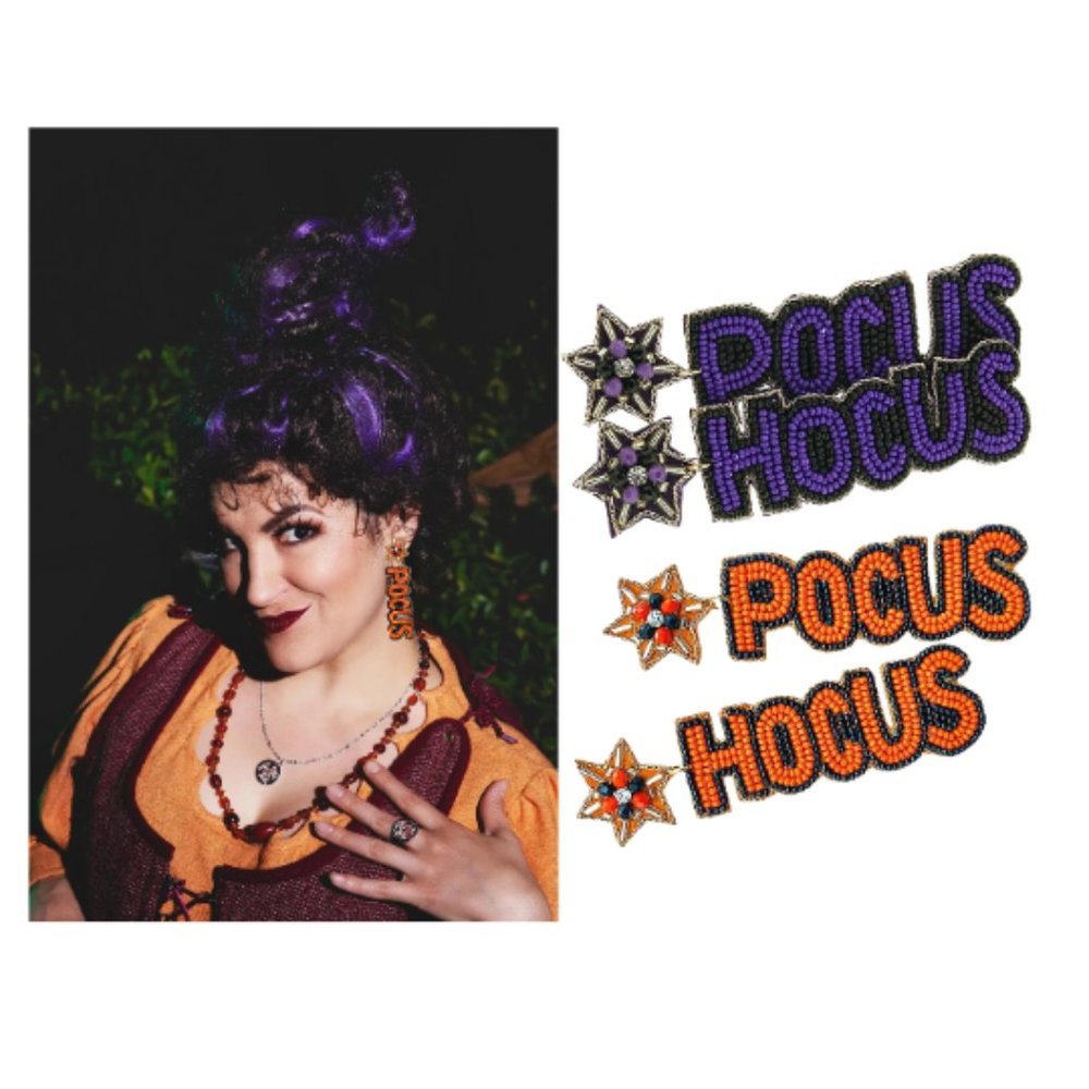 HOCUS POCUS Bead & Crystal Statement Halloween Drop Earrings NEW